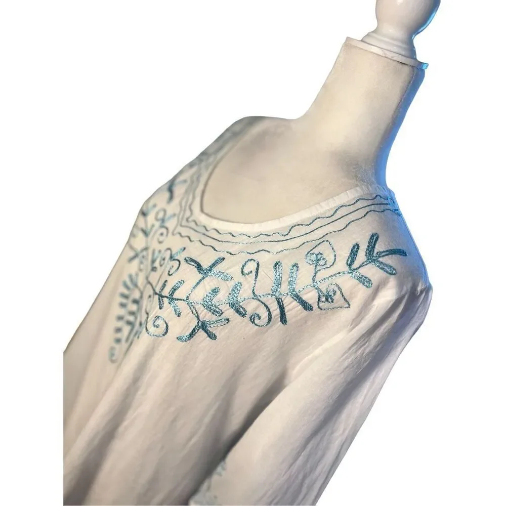 Beach by Exist white cotton  swim coverup with aqua embroidery -M